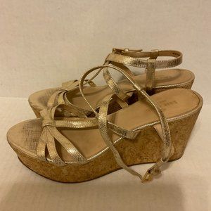 Kate Spade Sandals 10M Gold Cork Platform Wedge Leather